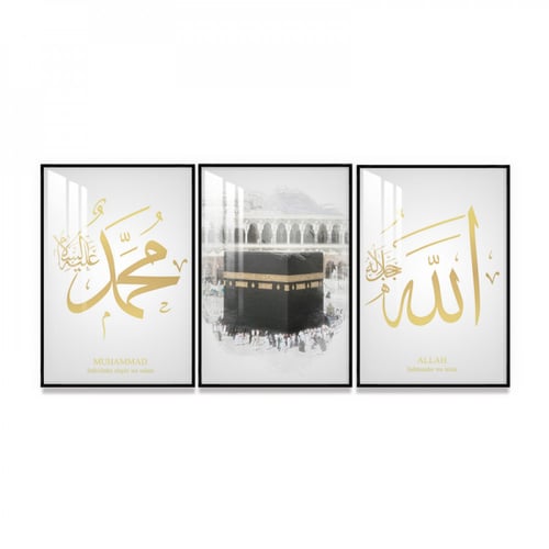 ثلاث لوحات جدارية مع برواز واكريلك شفاف