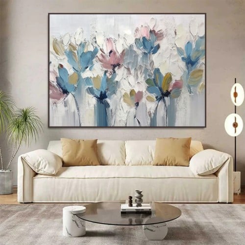 لوحة قماشية بتصميم ورود مع برواز مجوف