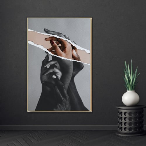 A fabric painting with a modern design and a hollow frame
