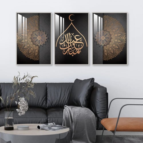 ثلاث لوحات جدارية مع برواز واكريلك شفاف