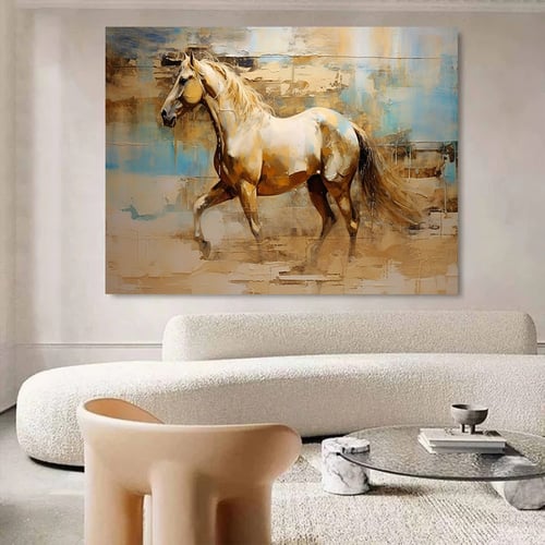 لوحة جدارية بتصميم خيول مع برواز و طبقة من اكريلك