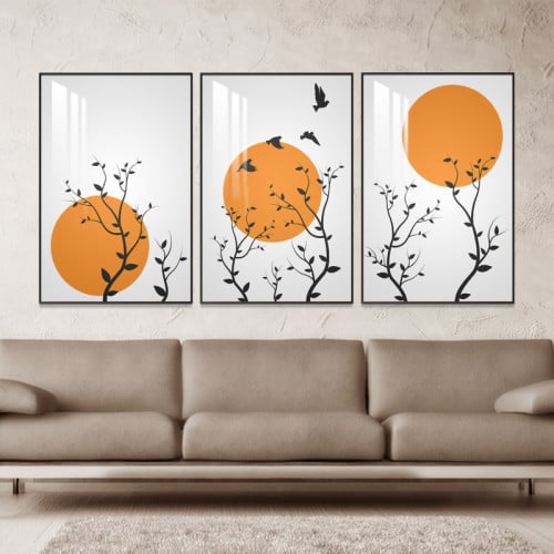 ثلاث لوحات جدارية مع برواز واكريلك شفاف