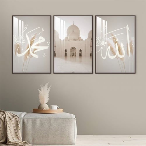 ثلاث لوحات جدارية مع برواز واكريلك شفاف