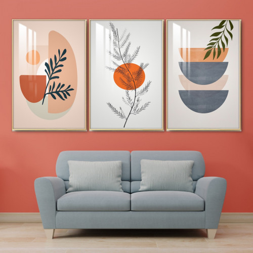 ثلاث لوحات جدارية مع برواز واكريلك شفاف