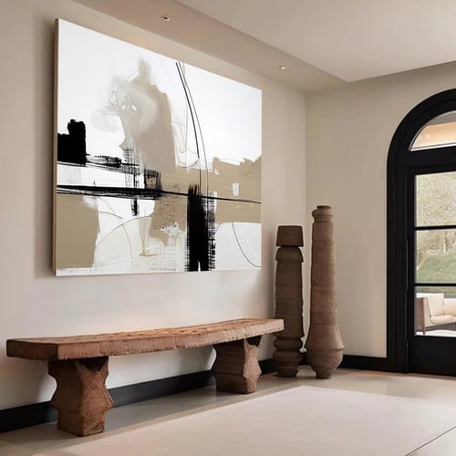 لوحة جدارية بتصميم الفن التشكيلي مع برواز و طبقة م...