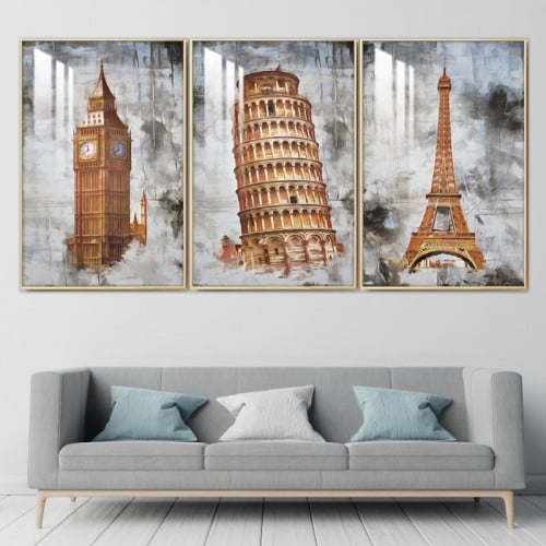 ثلاث لوحات جدارية مع برواز واكريلك شفاف