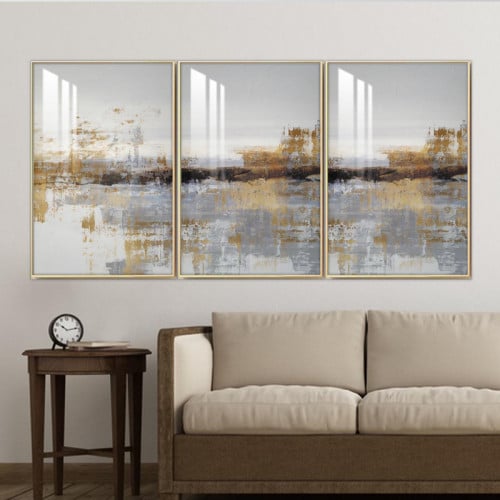ثلاث لوحات جدارية مودرن - بتصميم تجريدي مع برواز و...