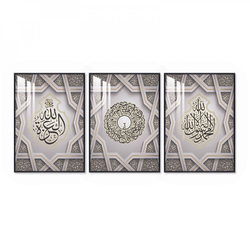 ثلاث لوحات جدارية مع برواز واكريلك شفاف