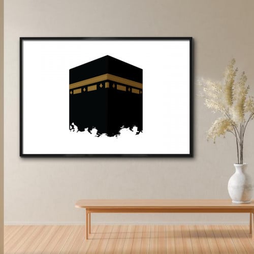 A fabric painting with a modern design and a hollow frame
