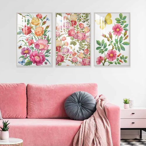 ثلاث لوحات جدارية مع برواز واكريلك شفاف