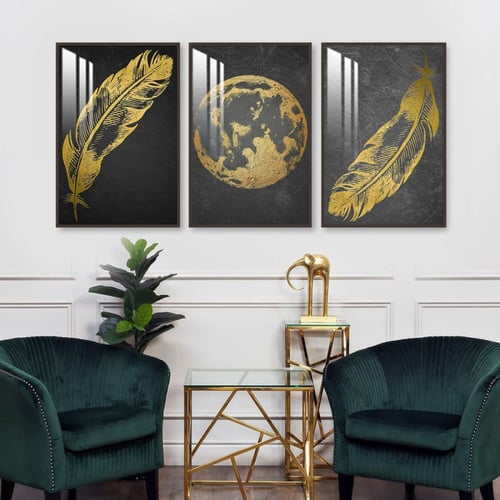 ثلاث لوحات جدارية مع برواز واكريلك شفاف