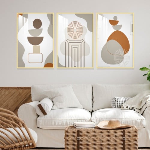 ثلاث لوحات جدارية بتصميم الفن البوهيمي مع برواز وا...