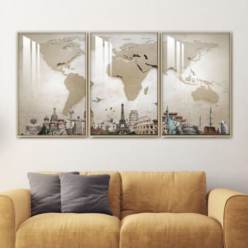 ثلاث لوحات جدارية مع برواز واكريلك شفاف