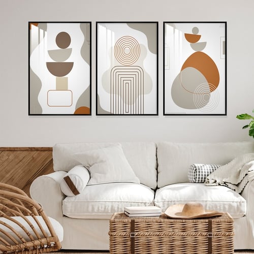 ثلاث لوحات جدارية بتصميم الفن البوهيمي مع برواز وا...