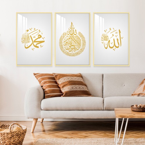 ثلاث لوحات جدارية مع برواز واكريلك شفاف