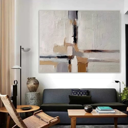 لوحة قماشية بتصميم الفن التشكيلي مع برواز مجوف