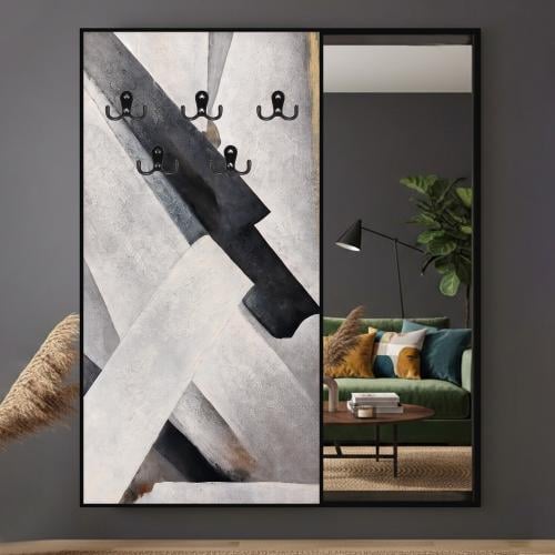 لوحة قماشية بتصميم مودرن لتعليق الملابس مع مرآة