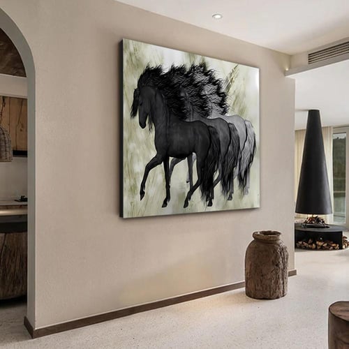 لوحة قماشية بتصميم خيول عربية