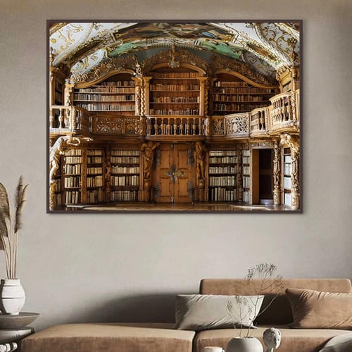 لوحة قماشية بتصميم مكتبةمع برواز مجوف