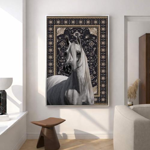 لوحة قماشية بتصميم خيل مع برواز مجوف