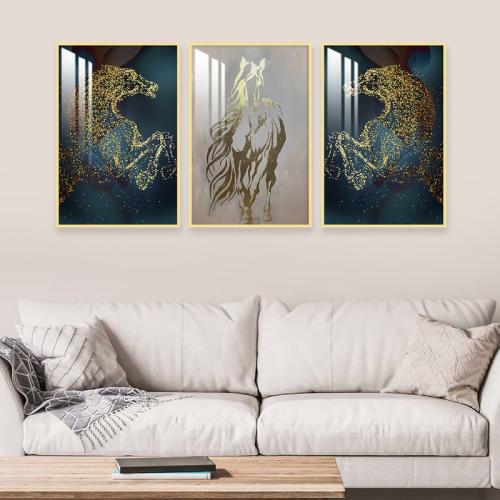 ثلاث لوحات جدارية مع برواز واكريلك شفاف بتصميم حصا...