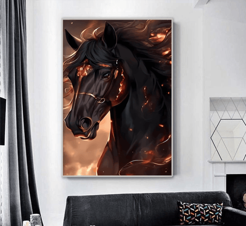 لوحة قماشية بتصميم حصانمع برواز مجوف
