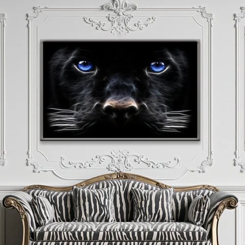 A fabric painting with a modern design and a hollow frame