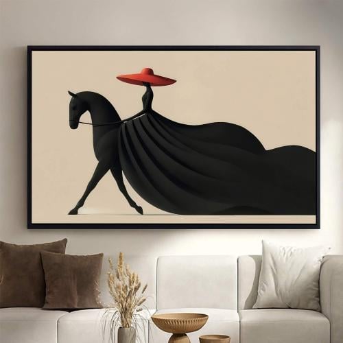 لوحة قماشية بتصميم خيل مع برواز مجوف