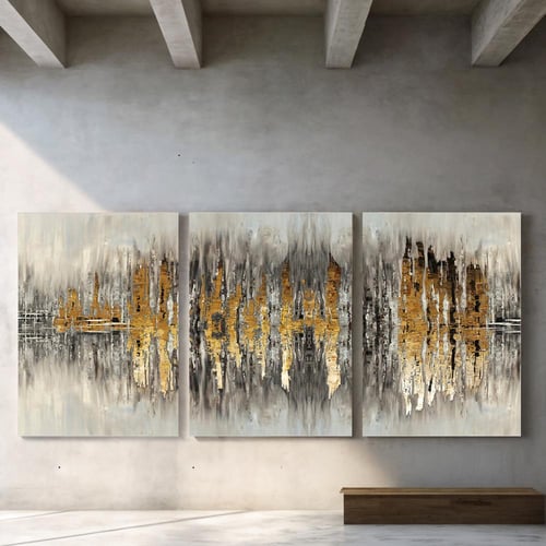 طقم لوحات خشبية ثلاث قطع - تصميم مودرن - كل قطعة 4...