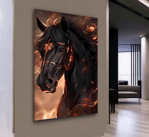 لوحة قماشية بتصميم حصانمع برواز مجوف