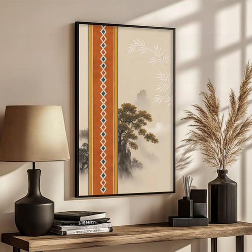 لوحة قماشية بتصميم الفن النجدي مع برواز مجوف