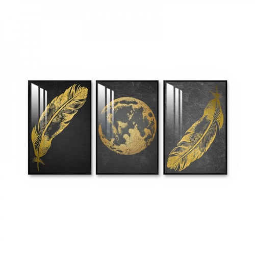 ثلاث لوحات جدارية مع برواز واكريلك شفاف