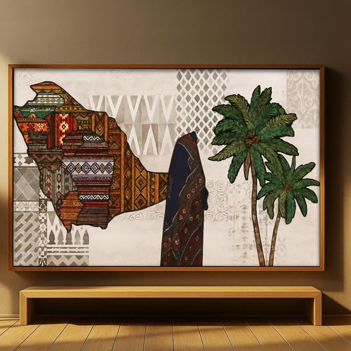 لوحة قماشية بتصميم الفن النجدي مع برواز مجوف