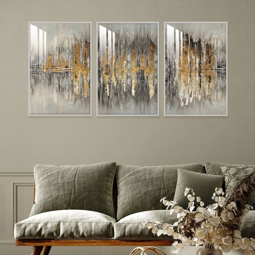 ثلاث لوحات جدارية بتصميم تجريدي مع برواز واكريلك ش...