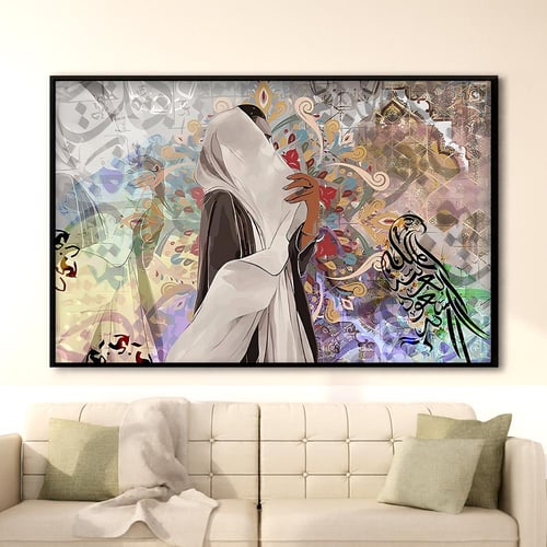 لوحة قماشية بتصميم الفن التراثي مع برواز مجوف