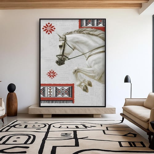 لوحة قماشية بتصميم خيل مع برواز مجوف