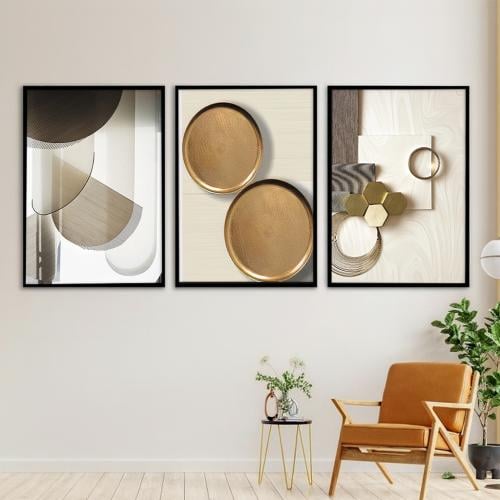 لوحات قماشية كانفس ثلاث قطع - بتصميم هندسي و تجريد...