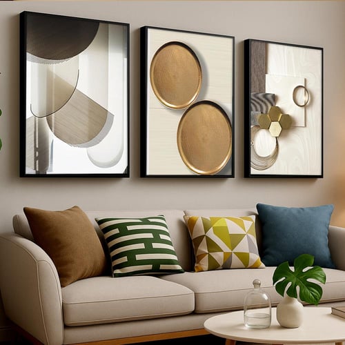 لوحات قماشية كانفس ثلاث قطع - بتصميم هندسي و تجريد...