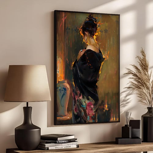 لوحة قماشية بتصميم امرأة مع برواز مجوف