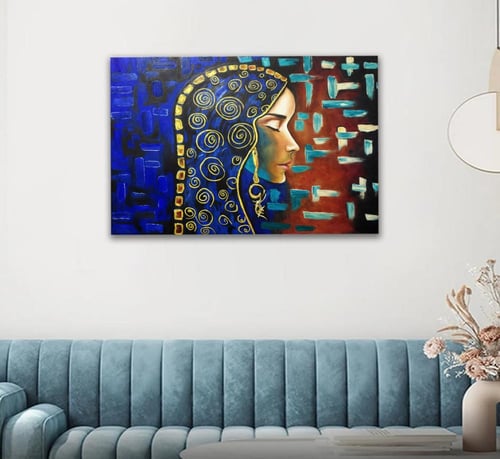 لوحة قماشية بتصميم امرآة مع برواز مجوف