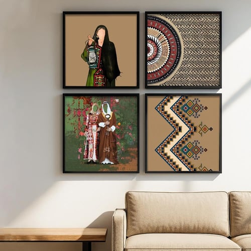 أربع لوحات قماشية مع برواز اسود مجوف بتصميم الفن ا...