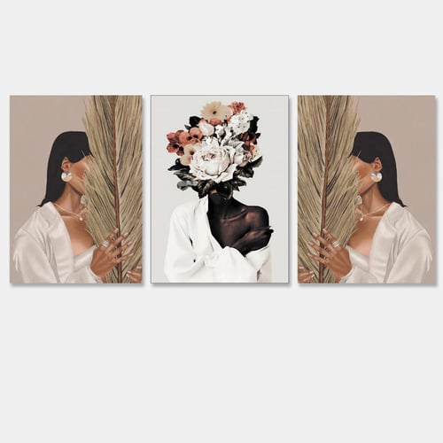 ثلاث لوحات خشبية مودرن - رسمة فتاة - 120x60 سم