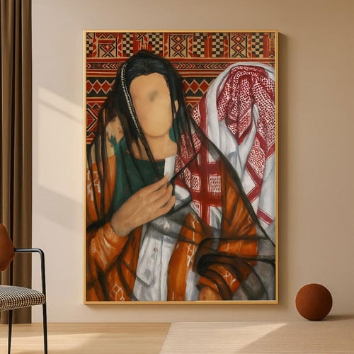 لوحة قماشية بتصميم تراثي لفن السدو مع برواز مجوف