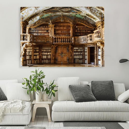 لوحة قماشية بتصميم مكتبةمع برواز مجوف