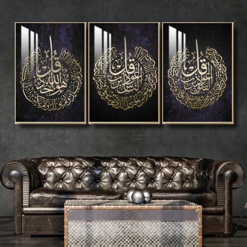 ثلاث لوحات جدارية مع برواز واكريلك شفاف