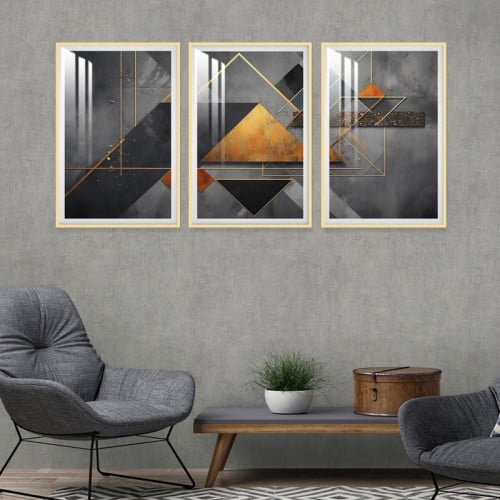 ثلاث لوحات جدارية مع برواز واكريلك شفاف