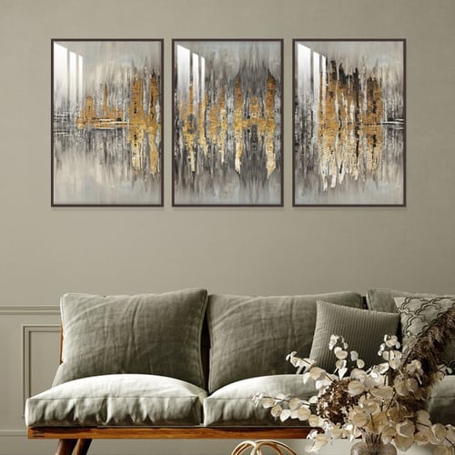 ثلاث لوحات جدارية بتصميم تجريدي مع برواز واكريلك ش...