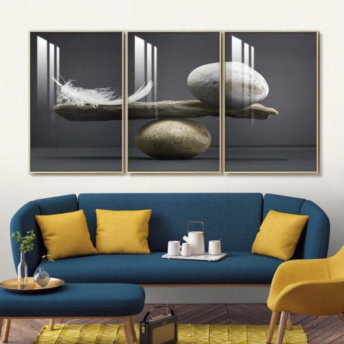 ثلاث لوحات جدارية مع برواز واكريلك شفاف