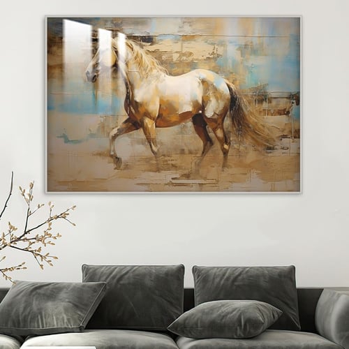 لوحة جدارية بتصميم خيول مع برواز و طبقة من اكريلك