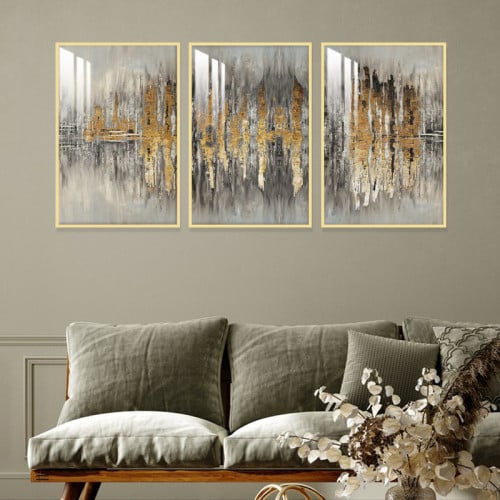 ثلاث لوحات جدارية بتصميم تجريدي مع برواز واكريلك ش...